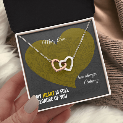 Interlocking Hearts Necklace: Personalized with a message (optional) for that special loved one!