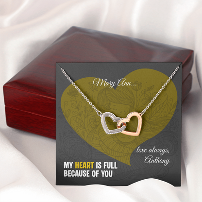 Interlocking Hearts Necklace: Personalized with a message (optional) for that special loved one!