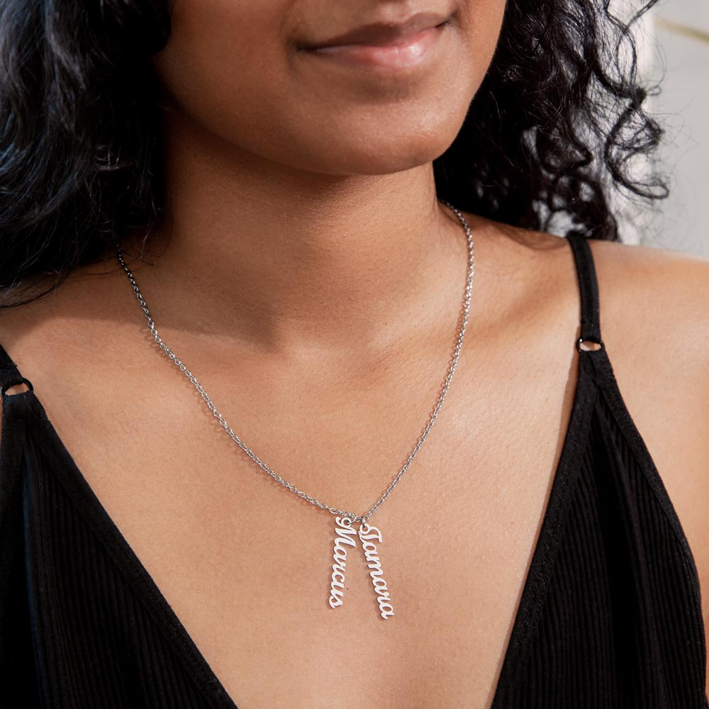 Multi Vertical Name Necklace: Cherished gift for besties & mama birds! | 18K gold finish