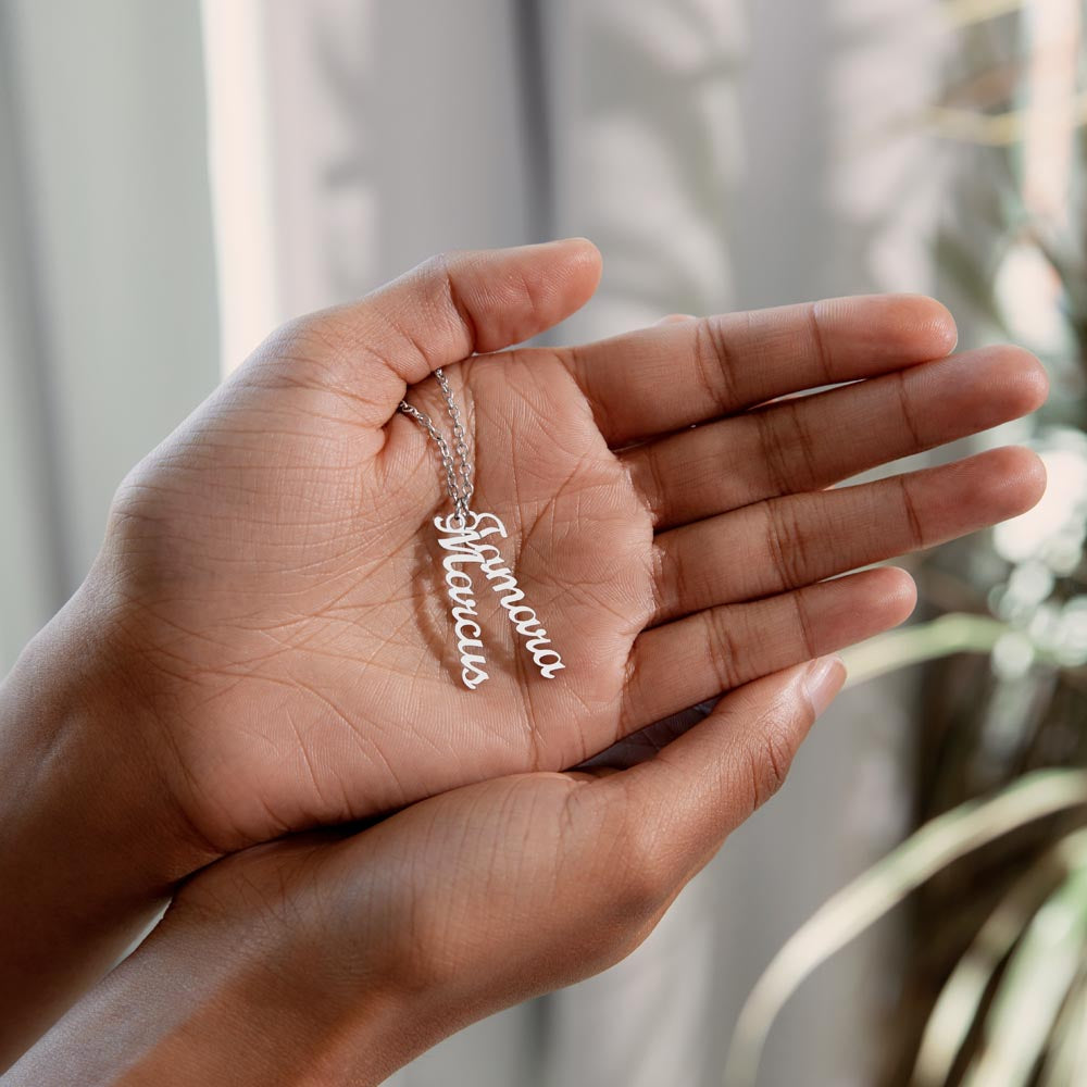 Multi Vertical Name Necklace: Cherished gift for besties & mama birds! | 18K gold finish