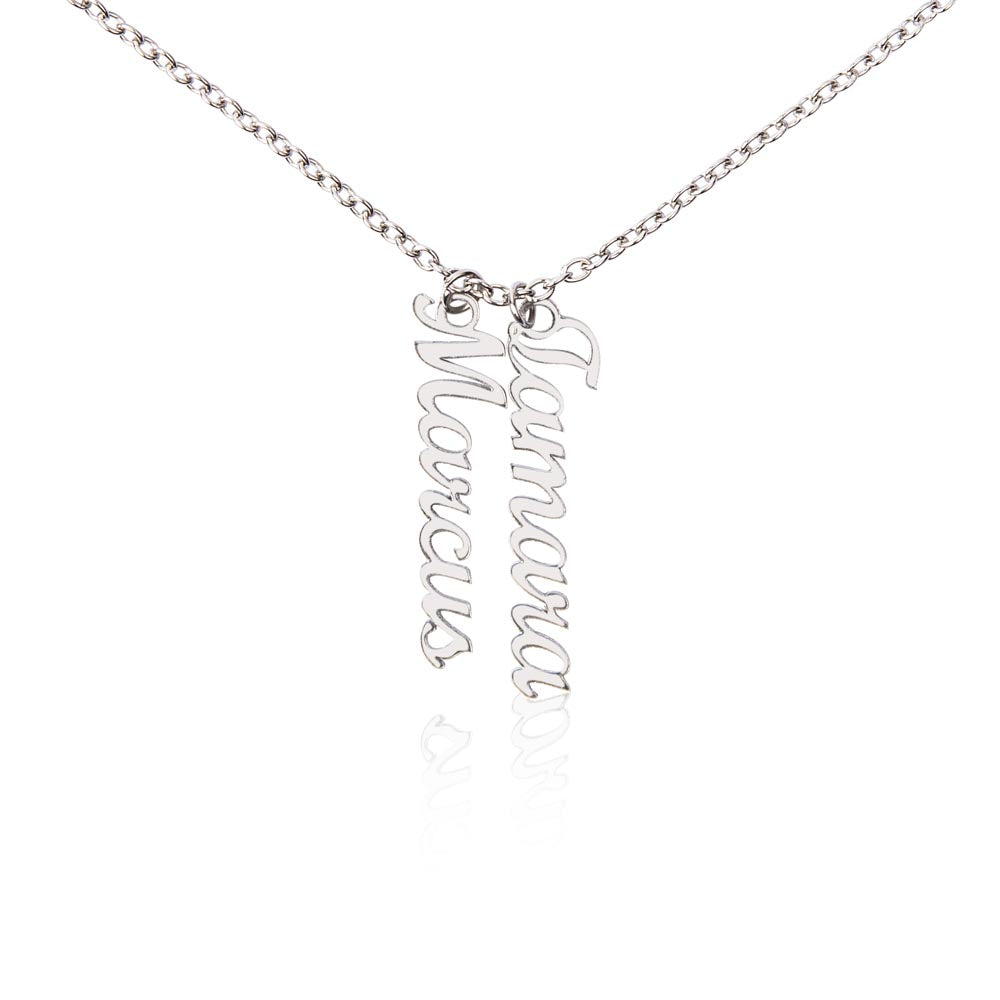 Multi Vertical Name Necklace: Cherished gift for besties & mama birds! | 18K gold finish
