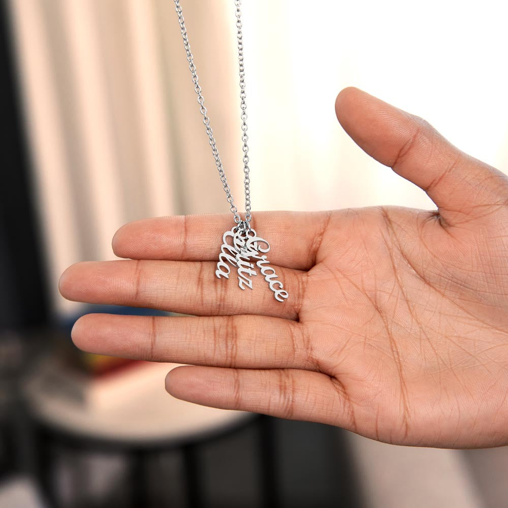 Multi Vertical Name Necklace: Cherished gift for besties & mama birds! | 18K gold finish