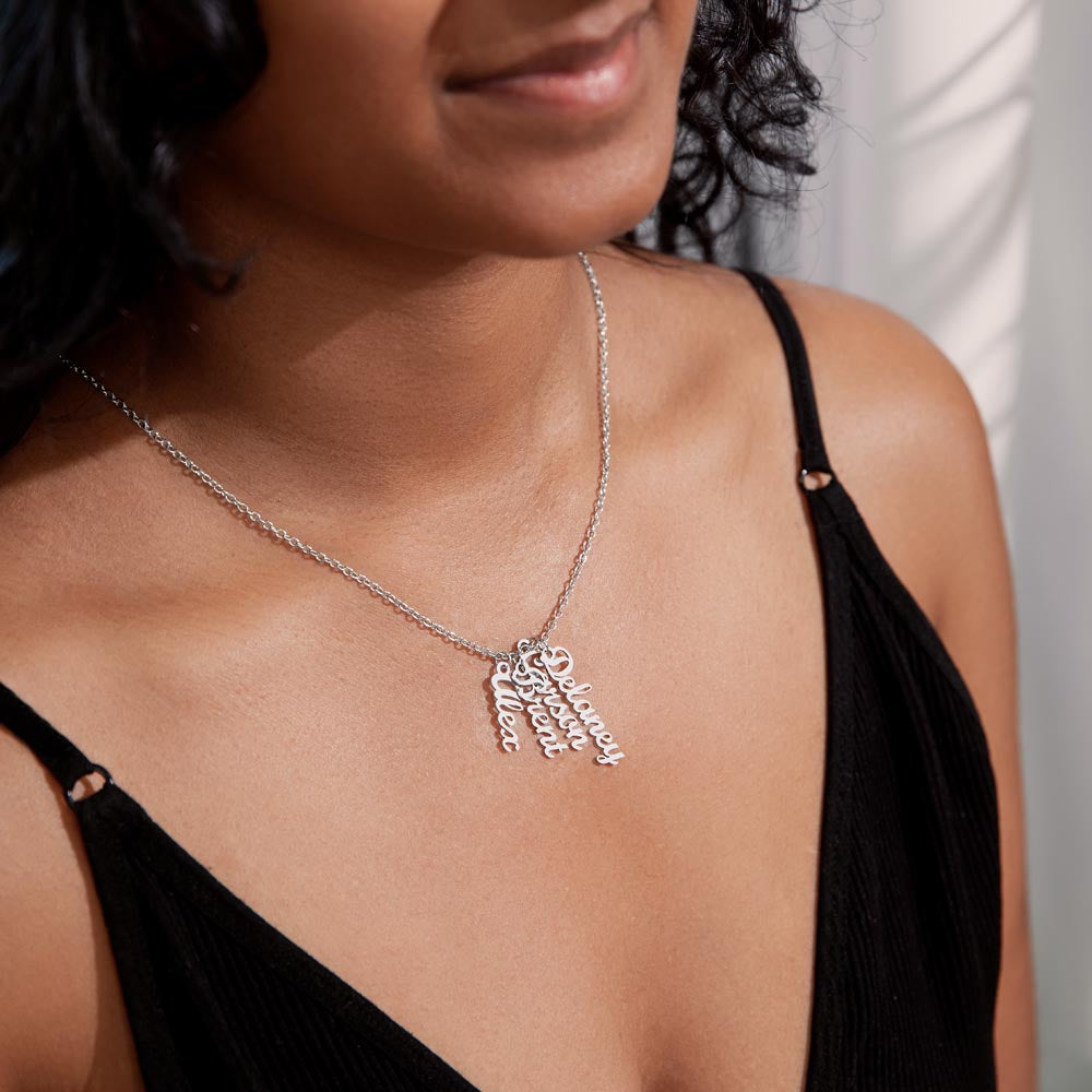 Multi Vertical Name Necklace: Cherished gift for besties & mama birds! | 18K gold finish