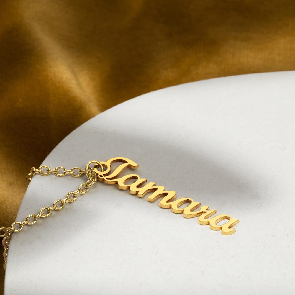 Multi Vertical Name Necklace: Cherished gift for besties & mama birds! | 18K gold finish