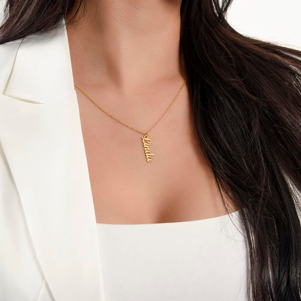 Multi Vertical Name Necklace: Cherished gift for besties & mama birds! | 18K gold finish