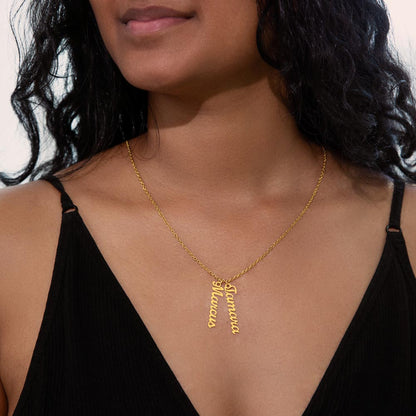 Multi Vertical Name Necklace: Cherished gift for besties & mama birds! | 18K gold finish