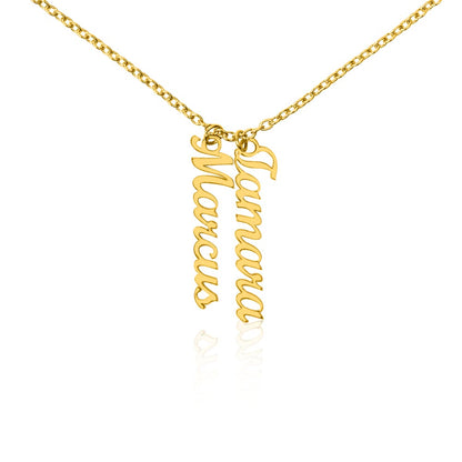 Multi Vertical Name Necklace: Cherished gift for besties & mama birds! | 18K gold finish