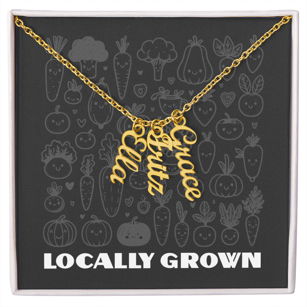 Multi Vertical Name Necklace: Cherished gift for besties & mama birds! | 18K gold finish