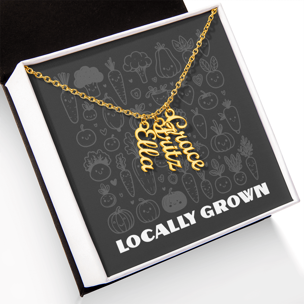 Multi Vertical Name Necklace: Cherished gift for besties & mama birds! | 18K gold finish
