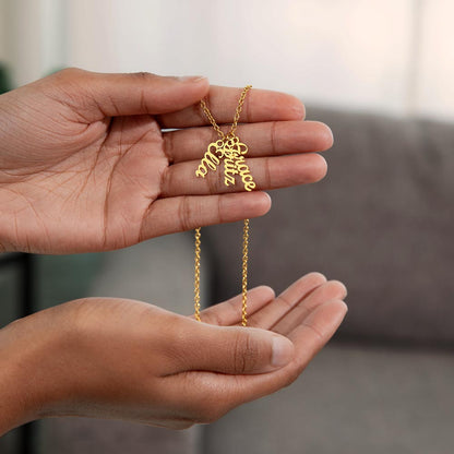 Multi Vertical Name Necklace: Cherished gift for besties & mama birds! | 18K gold finish