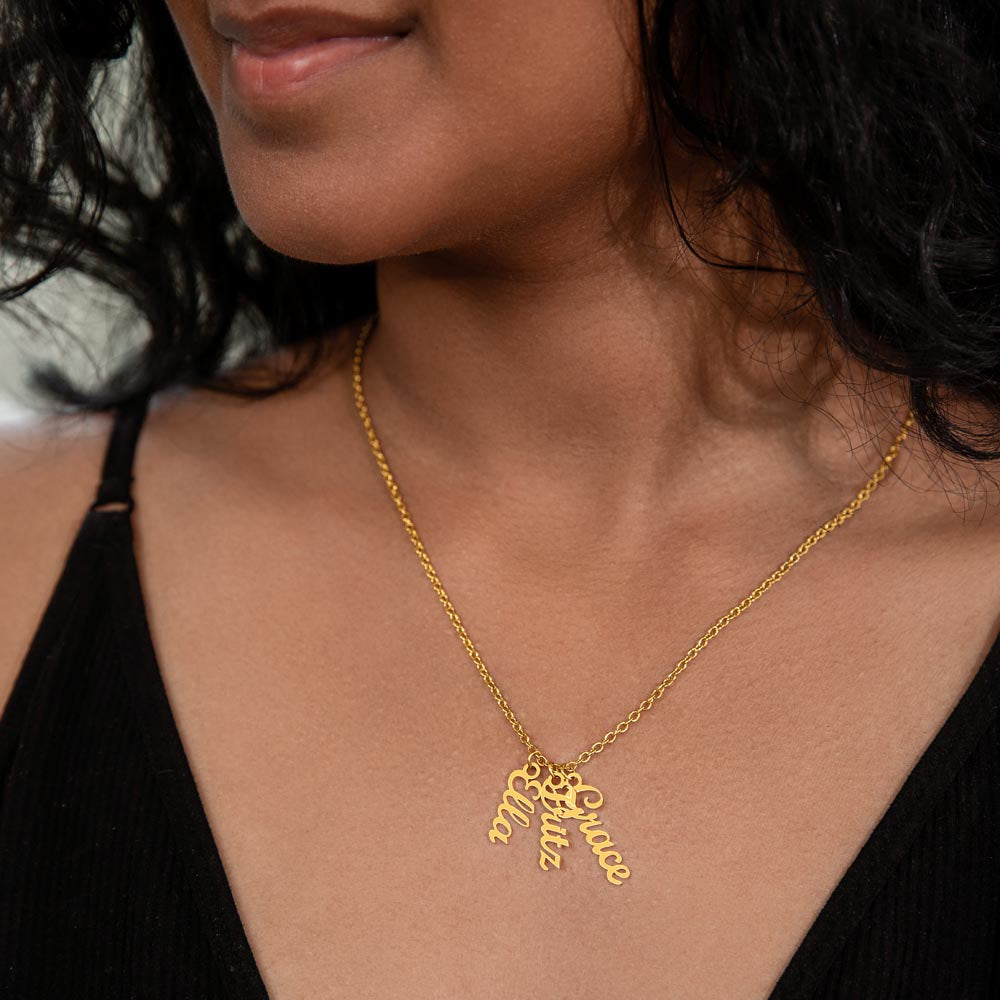 Multi Vertical Name Necklace: Cherished gift for besties & mama birds! | 18K gold finish
