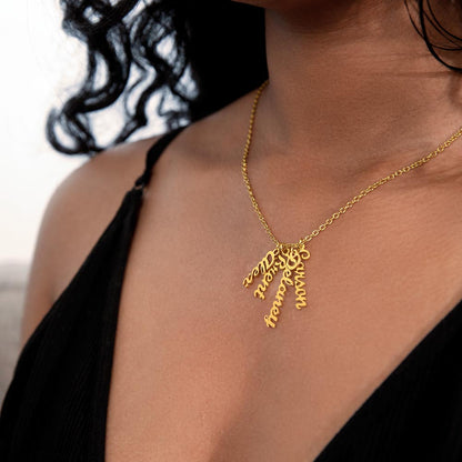 Multi Vertical Name Necklace: Cherished gift for besties & mama birds! | 18K gold finish