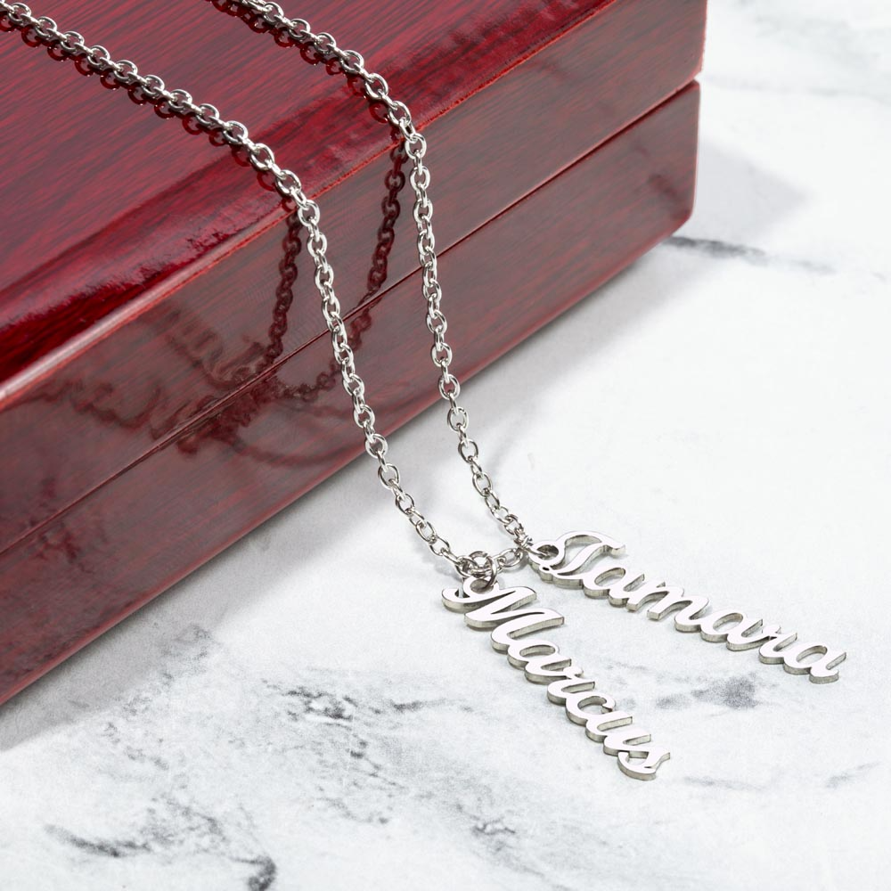 Multi Vertical Name Necklace: Cherished gift for besties & mama birds! | 18K gold finish