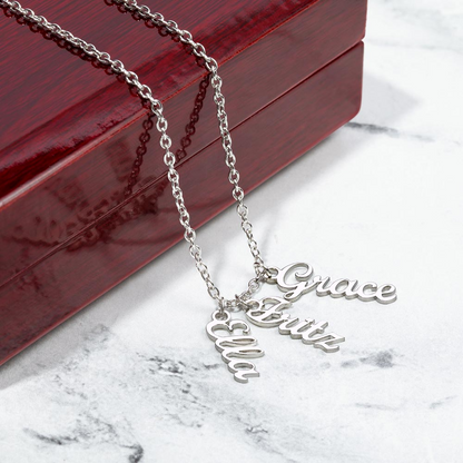 Multi Vertical Name Necklace: Cherished gift for besties & mama birds! | 18K gold finish
