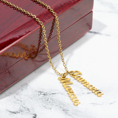 Multi Vertical Name Necklace: Cherished gift for besties & mama birds! | 18K gold finish