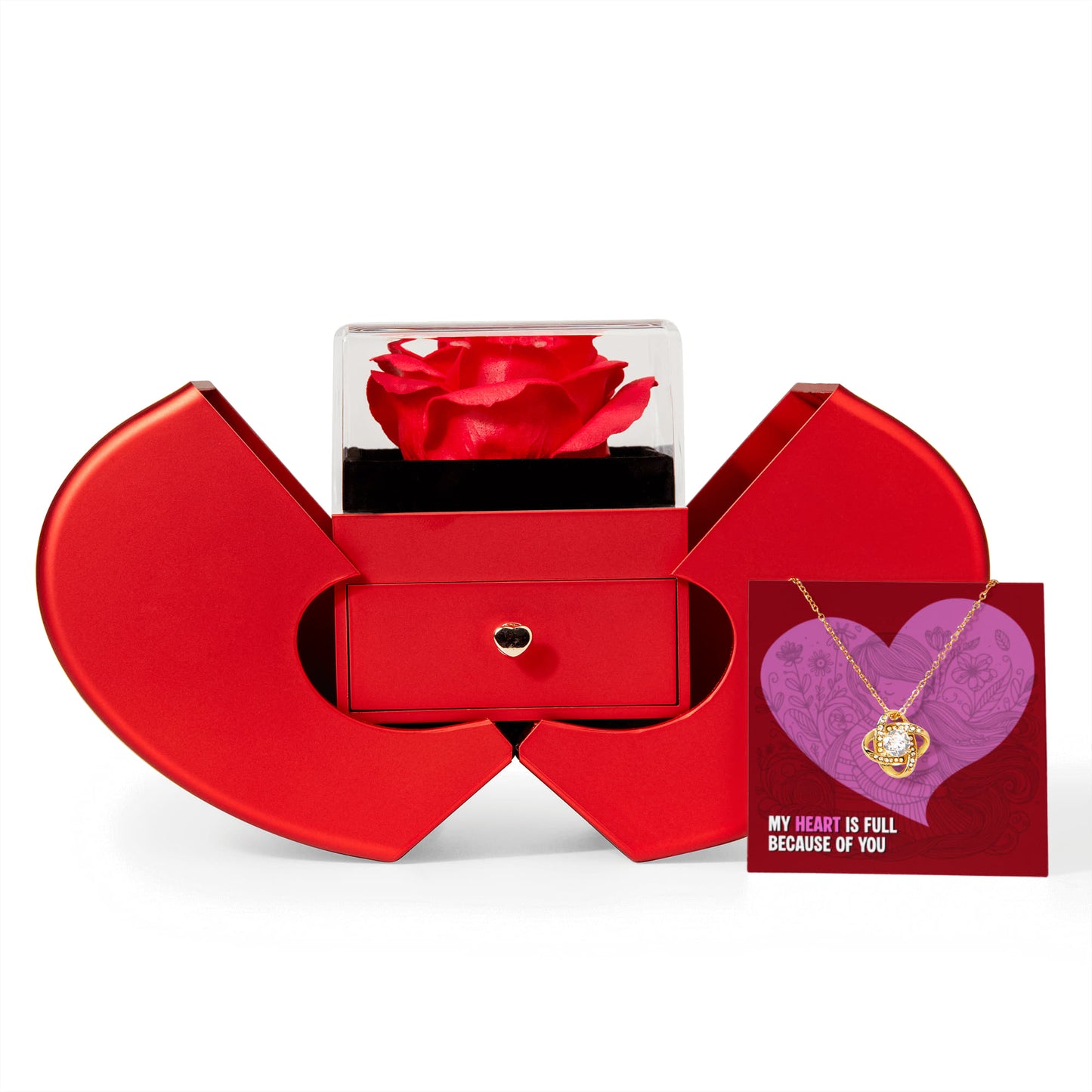 Love Knot Necklace with Red Heart Rose Box | An unforgettable gift experience!
