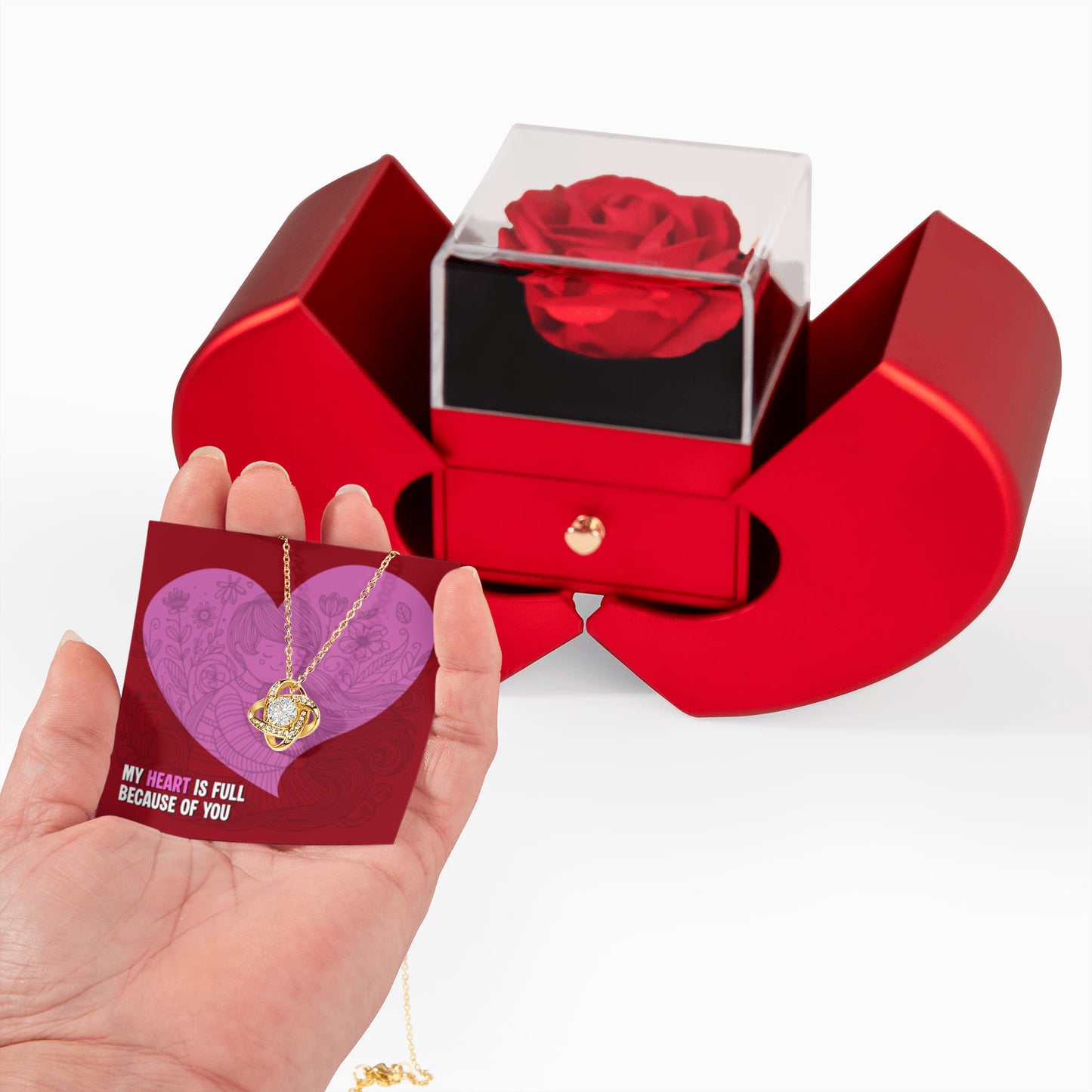 Love Knot Necklace with Red Heart Rose Box | An unforgettable gift experience!