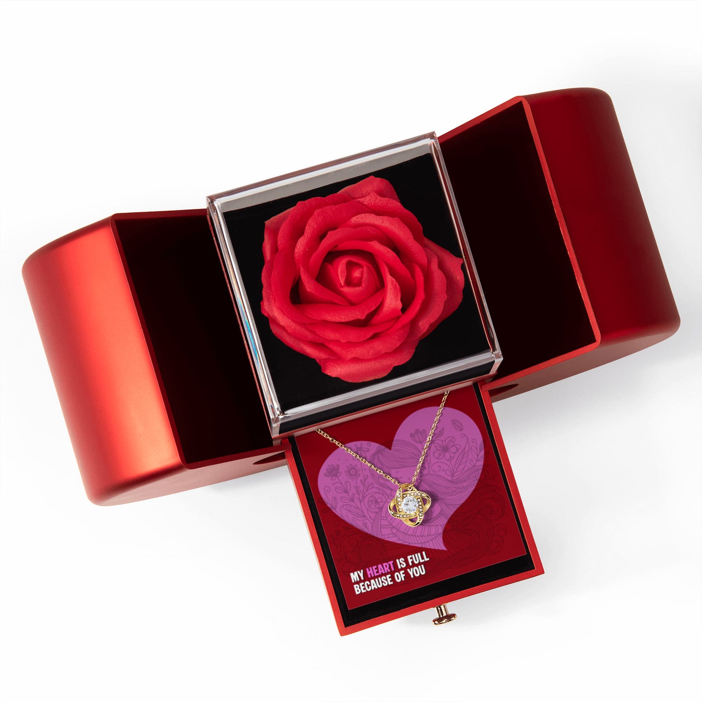 Love Knot Necklace with Red Heart Rose Box | An unforgettable gift experience!