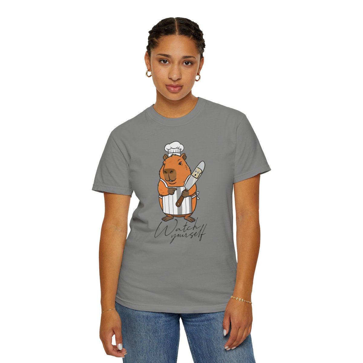 Capybara Chef T-Shirt — "Watch Yourself" Cute Cooking Animal Tee