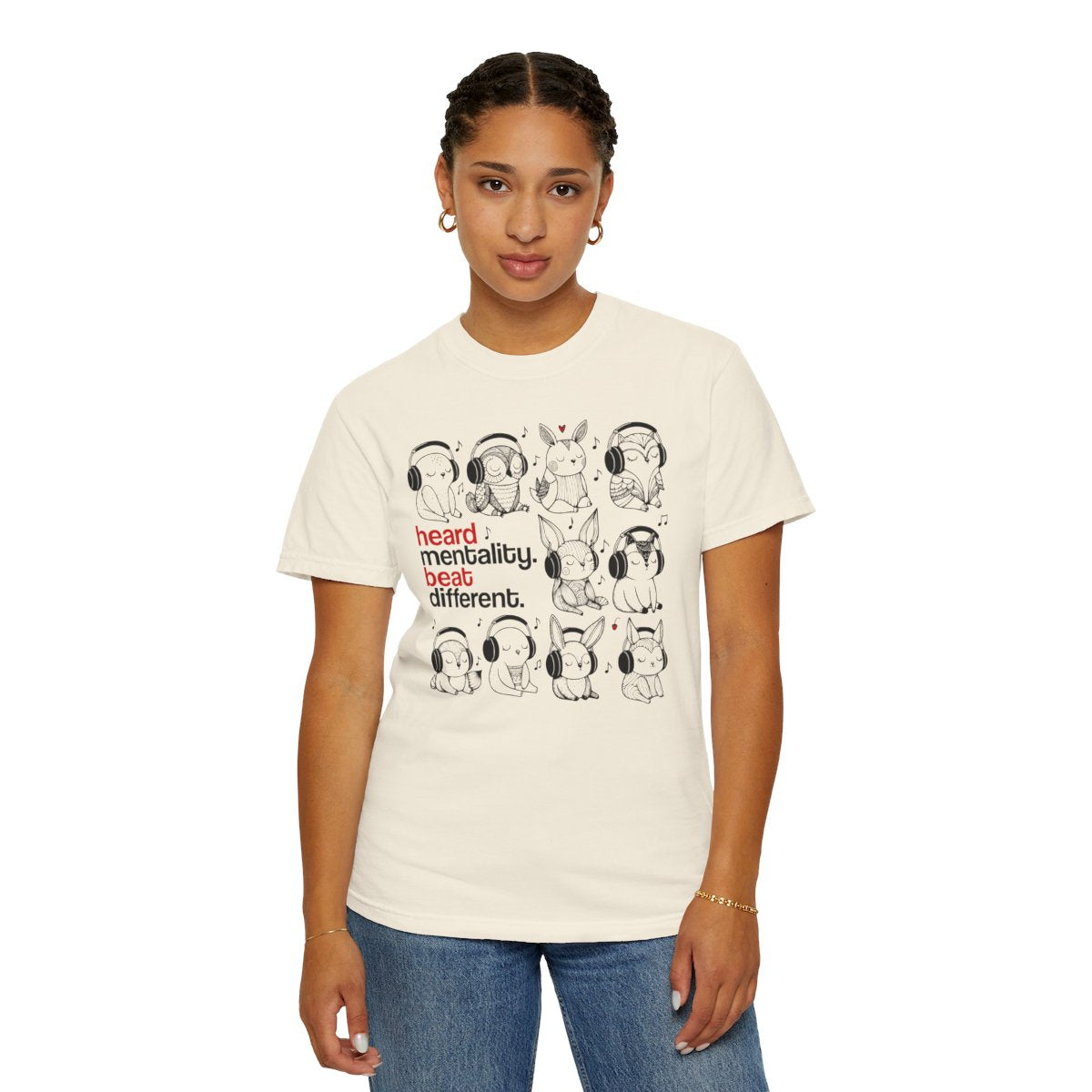 'Heard Mentality. Beat Different.' T-Shirt — Headphone Bunny Animals Graphic Tee
