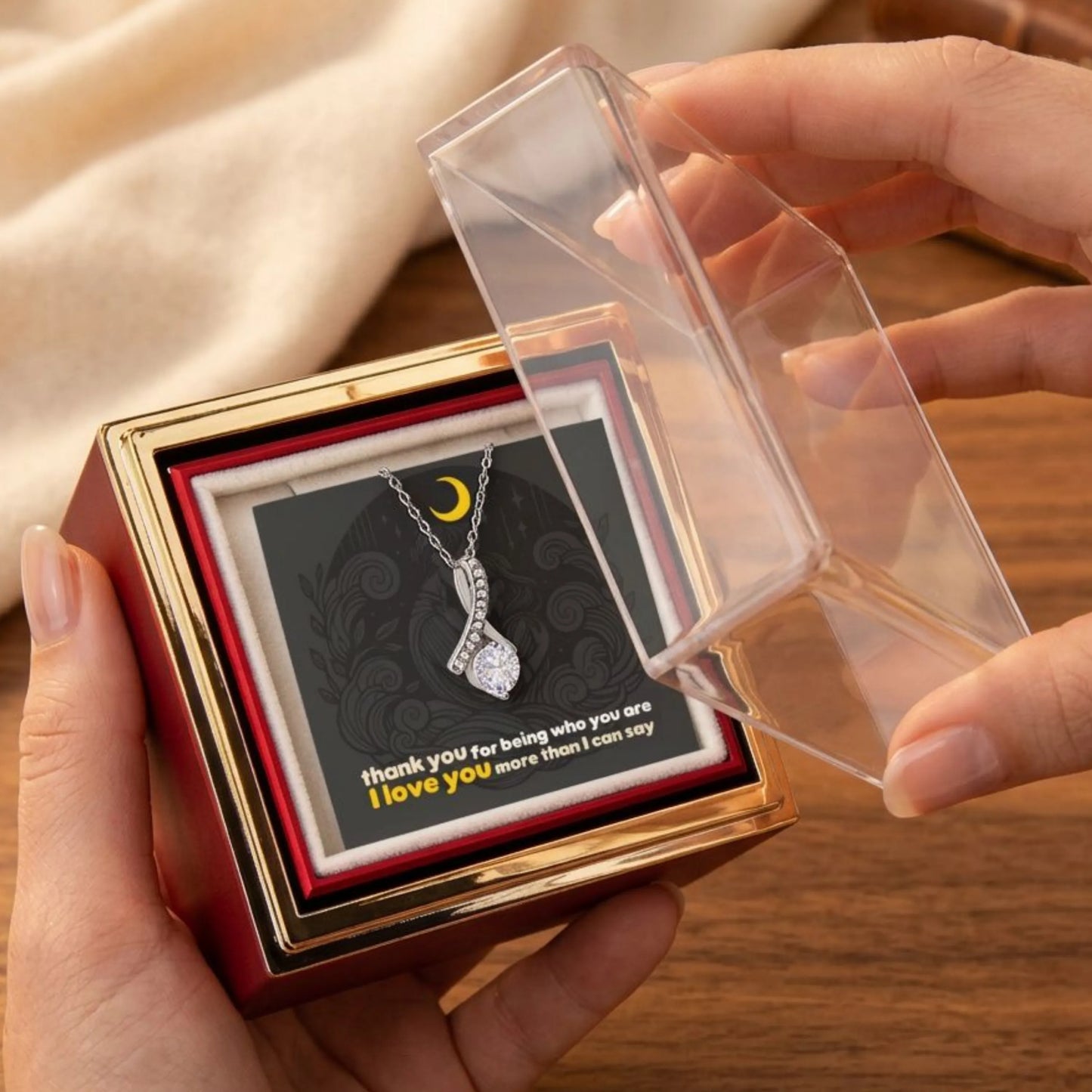 Alluring Beauty Necklace with Rotating Rose Gift Box