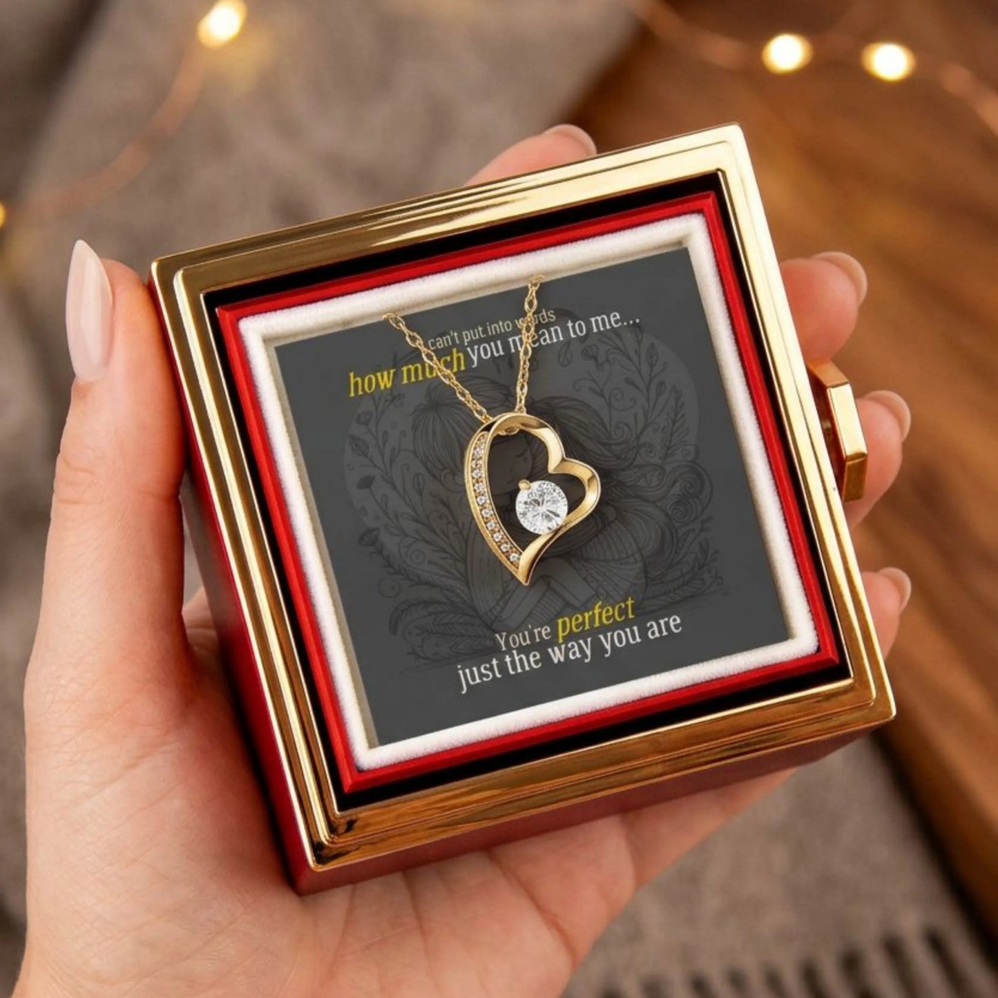 Forever Love Necklace with Rotating Rose Gift Box | 18K gold finish