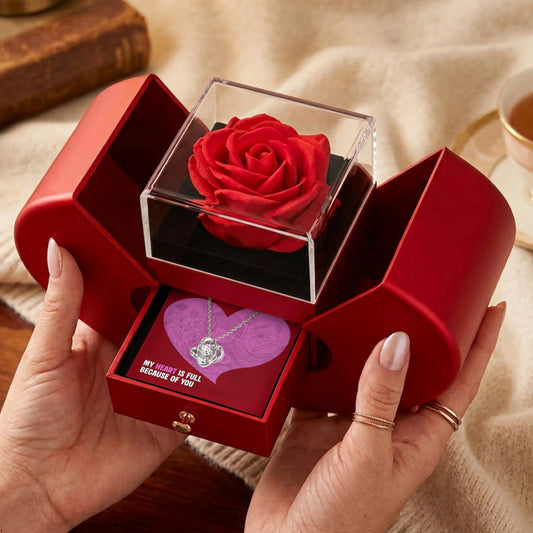 Love Knot Necklace with Red Heart Rose Box | An unforgettable gift experience!