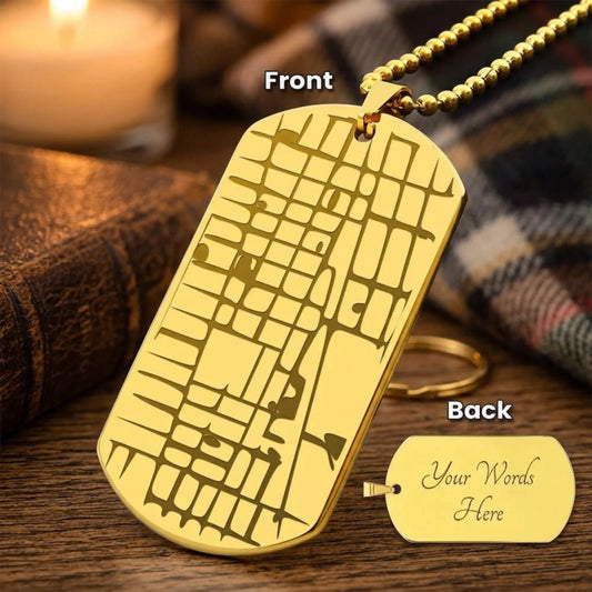 Personalized Map Dog Tag Necklace | Custom Engraved Location | Stainless Steel Gift for Him or Her