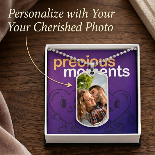Personalized Photo Memories Dog Tag Necklace | Custom Engraved Message | Gold or Silver Finish | Sentimental Gift