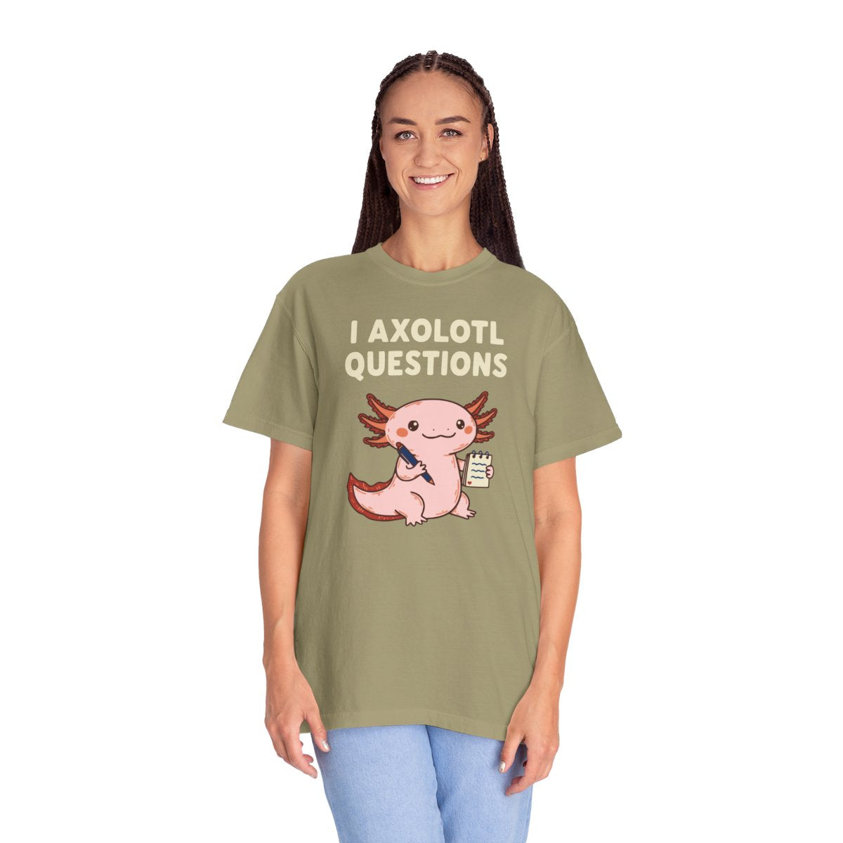 "I Axolotl Questions" T-Shirt — Cute Cartoon Reporter Student Graphic Tee