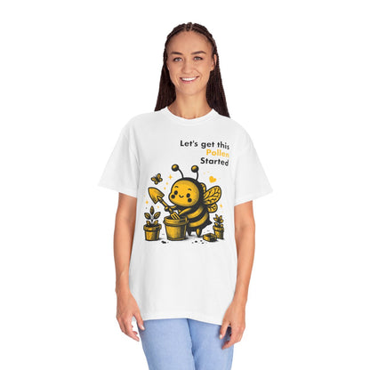 "Let's Get This Pollen Started" Bee Gardening T-Shirt — Cute Beekeeper Planting Party Tee