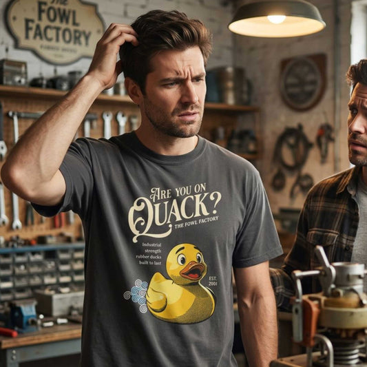 "Are You On Quack?" Graphic T-Shirt — Vintage Illustration Rubber Duck Tee