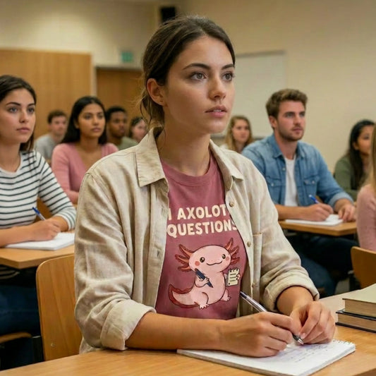"I Axolotl Questions" T-Shirt — Cute Cartoon Reporter Student Graphic Tee