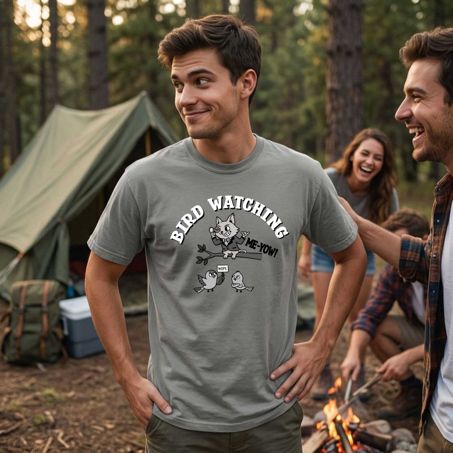 'Bird Watching' T-Shirt — Vintage Cartoon Cat Calling Graphic Tee