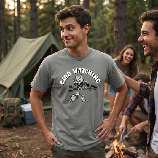 'Bird Watching' T-Shirt — Vintage Cartoon Cat Calling Graphic Tee