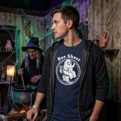 Boo Sheet T-Shirt — Funny Ghost on Toilet Halloween Tee