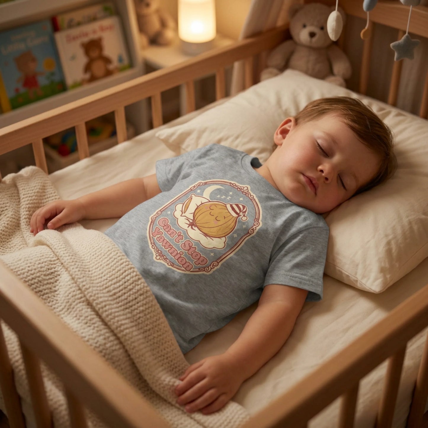 "Can't Stop Yawnion" Toddler Tee — Cute Sleeping Onion Graphic