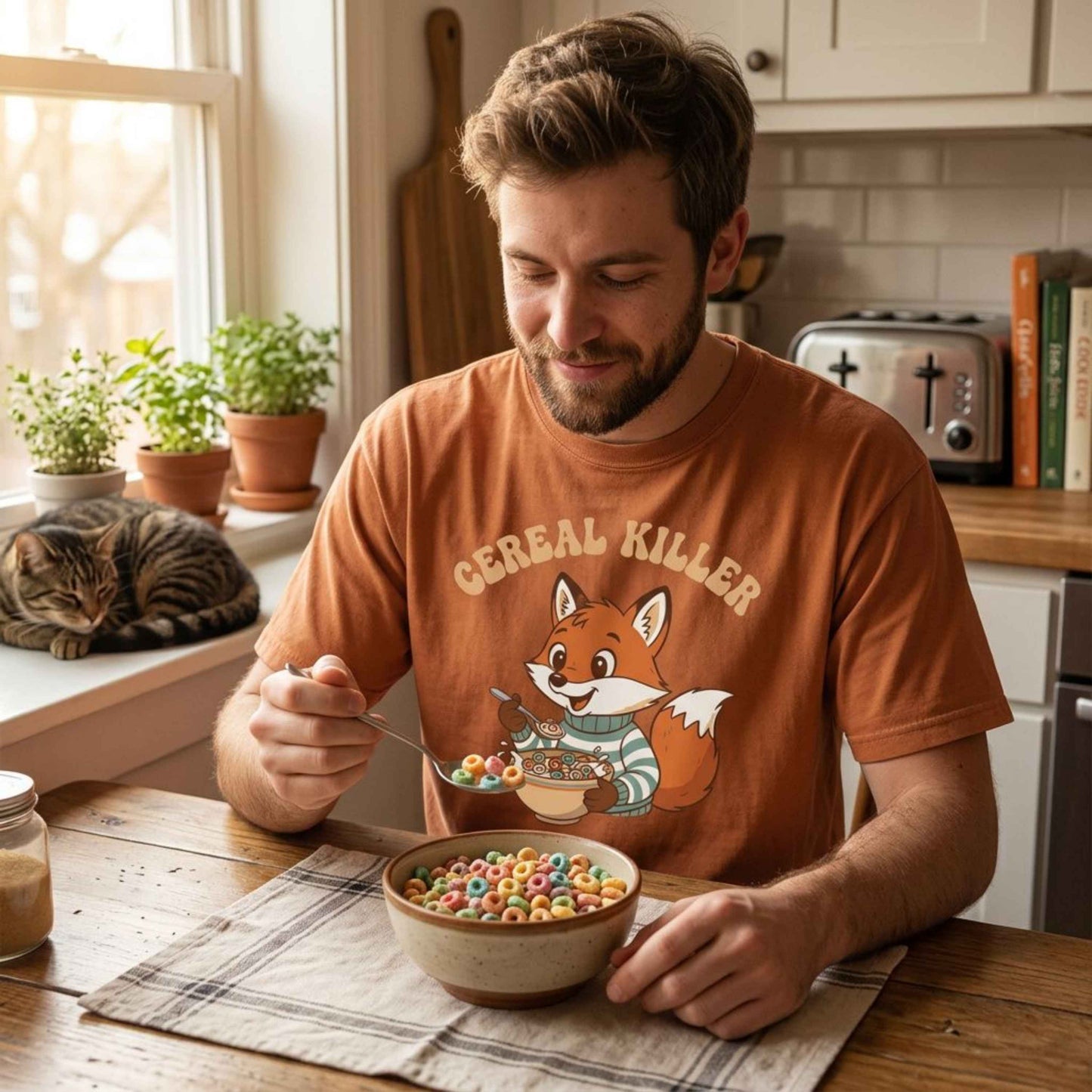 "Cereal Killer" T-Shirt — Cute Fox Eating Cereal Graphic Tee
