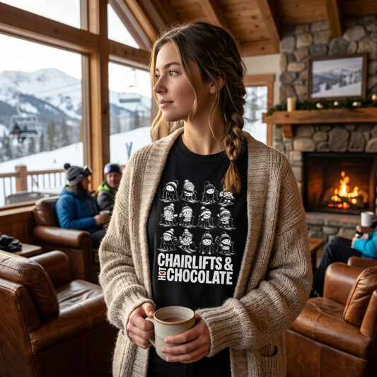 Chairlifts & Hot Chocolate T-Shirt — Cute Ski Lovers Winter Tee