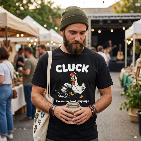 "Cluck: Excuse My Fowl Language" T-Shirt — Funny Chicken Graphic Tee
