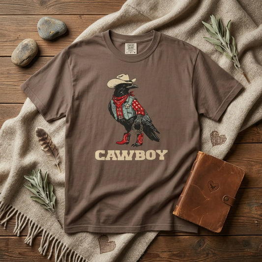 "Cawboy" Couples Tee — Western Crow Cowboy Graphic T-Shirt