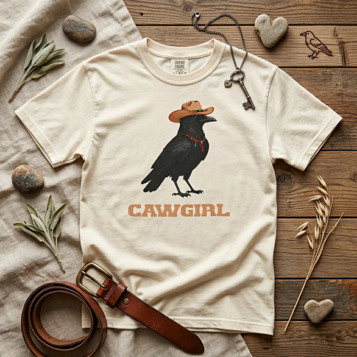 "Cawgirl" Couples Tee  — Western Raven Cowgirl Graphic T‑Shirt