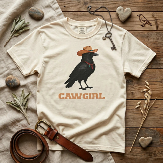 "Cawgirl" Couples Tee  — Western Raven Cowgirl Graphic T‑Shirt