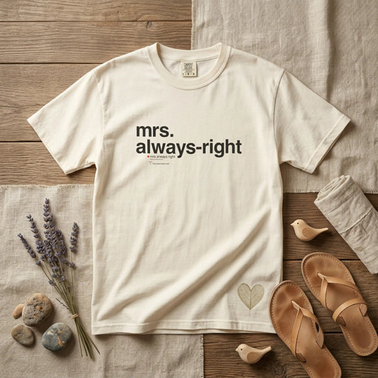 Mrs. Always-Right Couples Tee  — "mrs. always right" Front Text with 'Nutrition Facts' Back Print T-Shirt