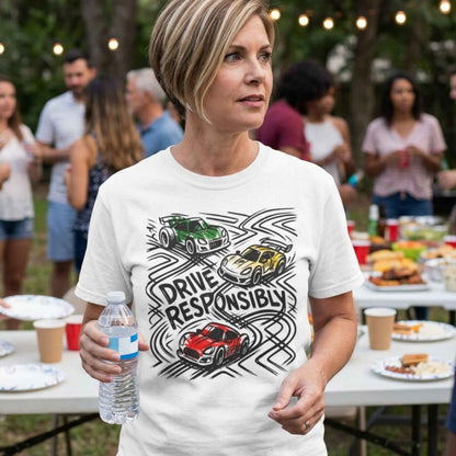 Drive Responsibly Vintage Car T-Shirt — Retro Racer Awareness Graphic Tee