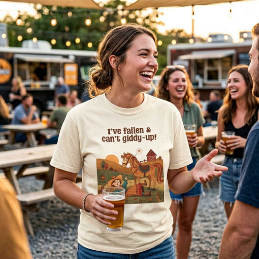 "I've Fallen & Can't Giddy-Up!" T-Shirt — Funny Western Cowgirl Horse Graphic Tee