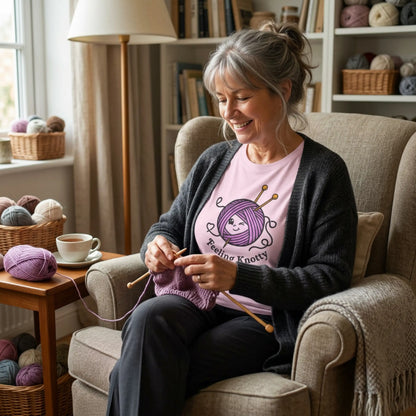 Feeling Knotty T-Shirt — Cute Knitting Yarn Ball Tee for Crafters