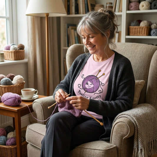 Feeling Knotty T-Shirt — Cute Knitting Yarn Ball Tee for Crafters