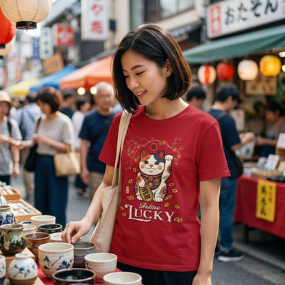 "Feline Lucky" T-Shirt — Lucky Maneki Neko Cat Graphic Tee