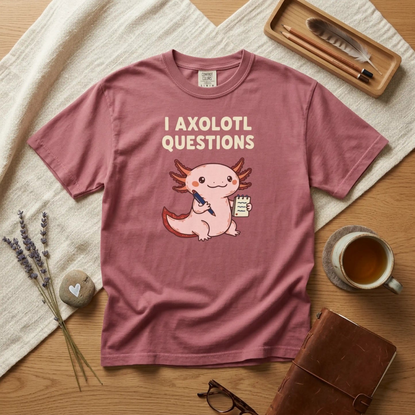 "I Axolotl Questions" T-Shirt — Cute Cartoon Reporter Student Graphic Tee